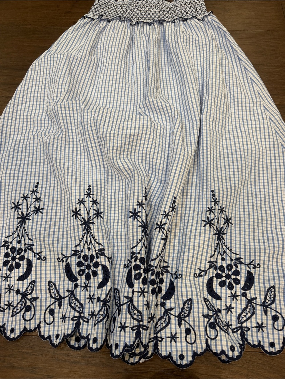 Zara Blue and White Embroidered Smocked Midi Skirt Medium NWT - Picture 9 of 9